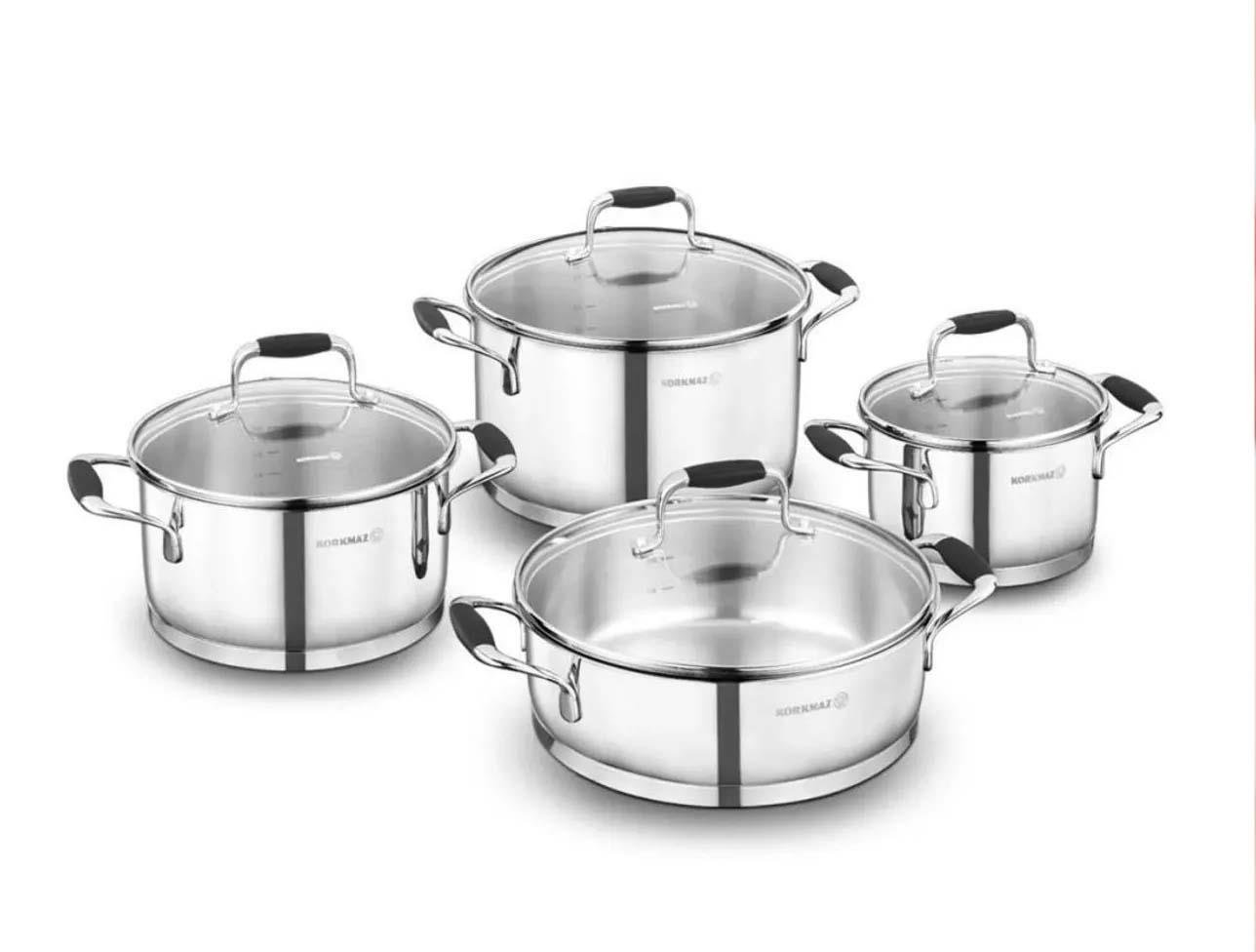 KORKMAZ A1979 FLORA 8 PARÇA TENCERE SETİ SİYAH