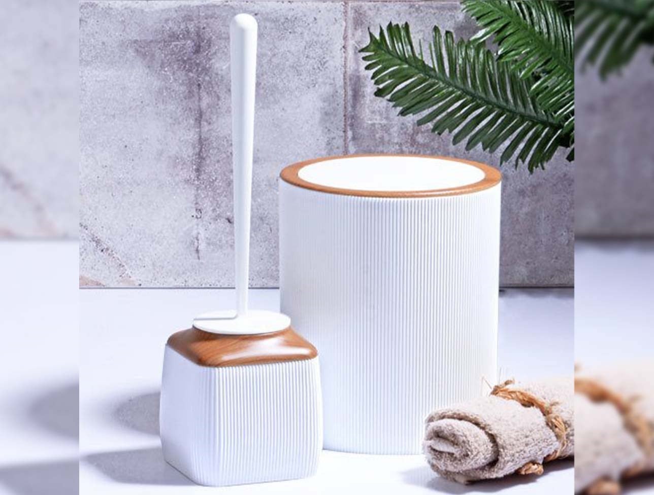 KOSOVA FİTİLLİ 2 Lİ BANYO SET AHŞAP/BEYAZ