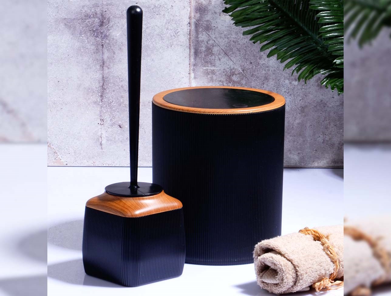 KOSOVA FİTİLLİ 2 Lİ BANYO SET AHŞAP/SİYAH