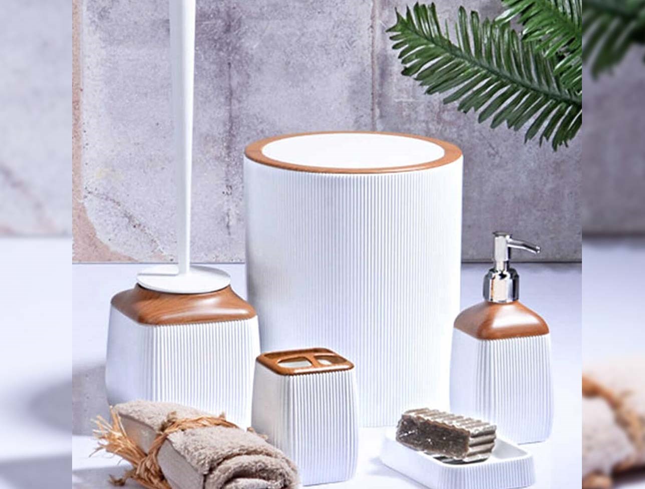 KOSOVA FİTİLLİ 5 Lİ BANYO SET AHŞAP(BEYAZ)