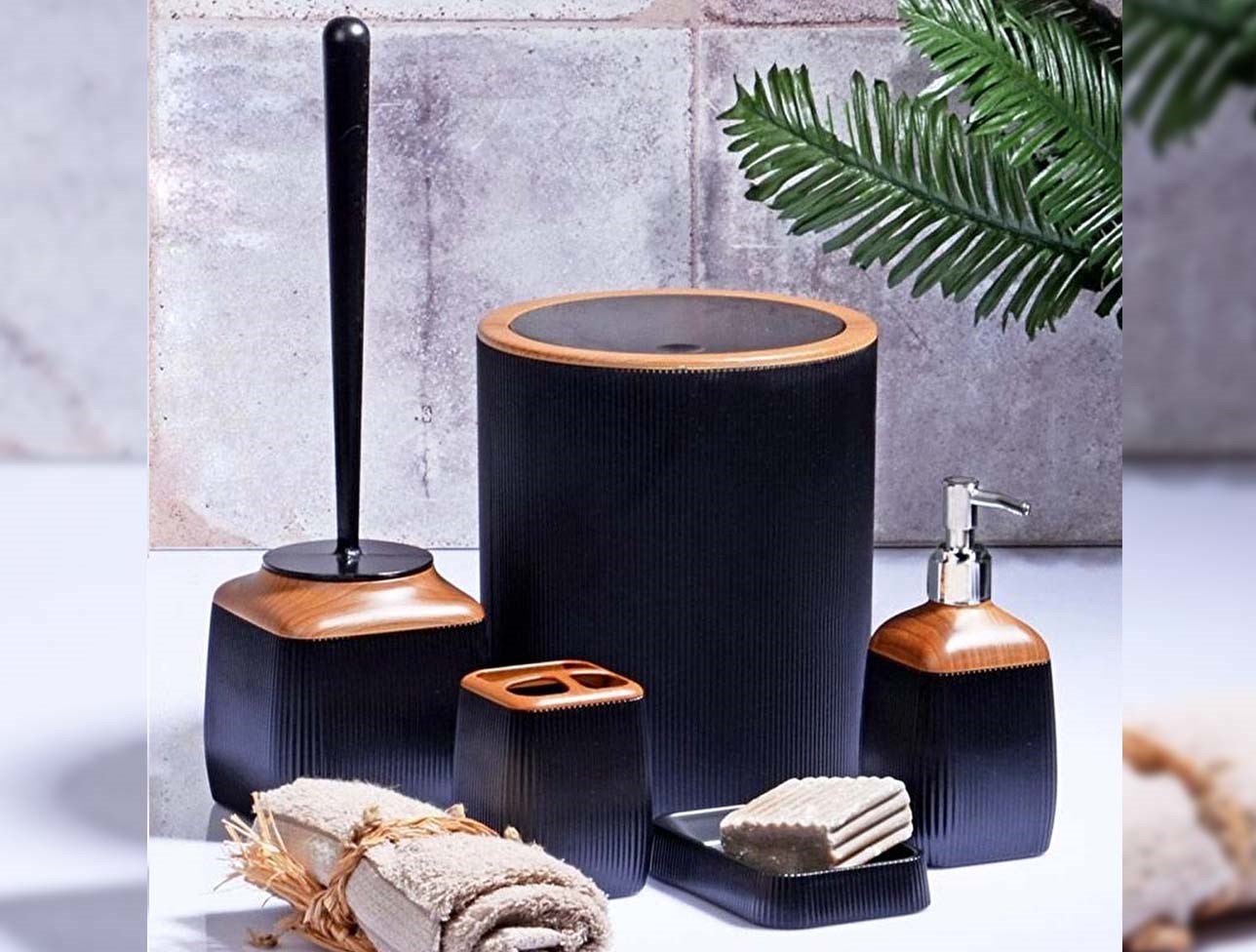 KOSOVA FİTİLLİ 5 Lİ BANYO SET AHŞAP(SİYAH)