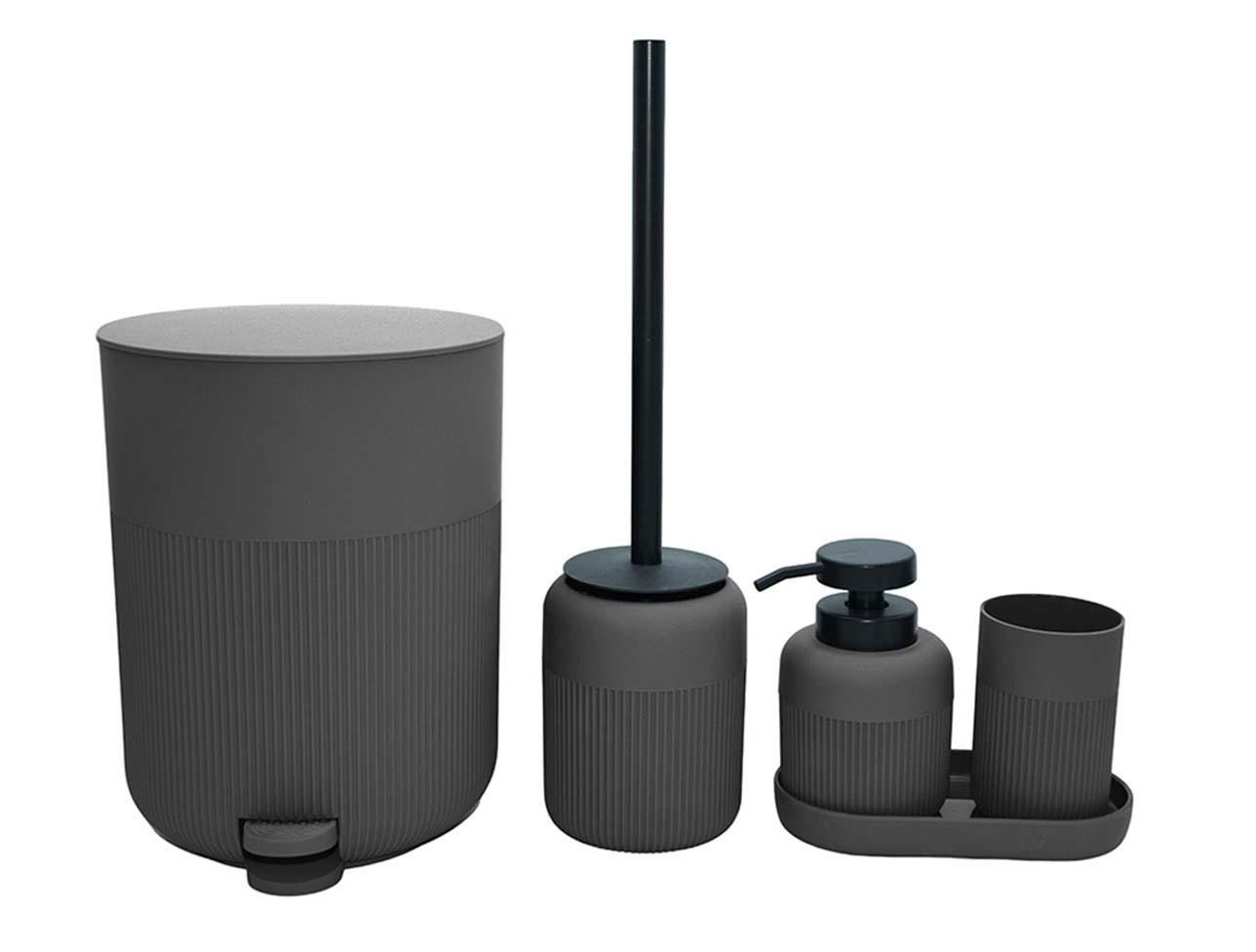 MİEN ÇİZGİLİ YUVARLAK GRİ 5 PARÇA BANYO SETİ MIEN-