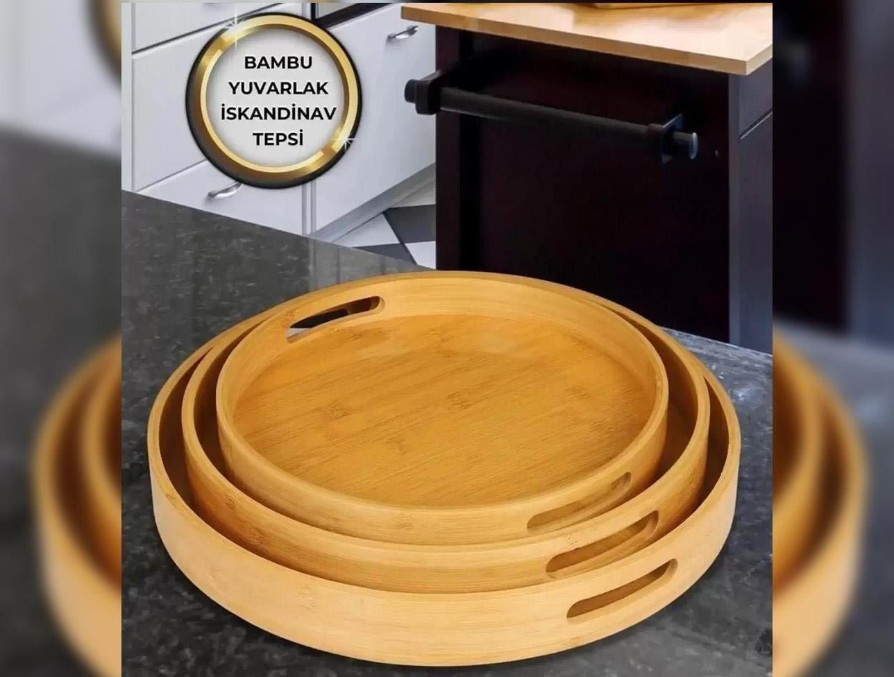 MİEN  F/5 30-35-40CM BAMBU YUVARLAK TEPSİ SETİ