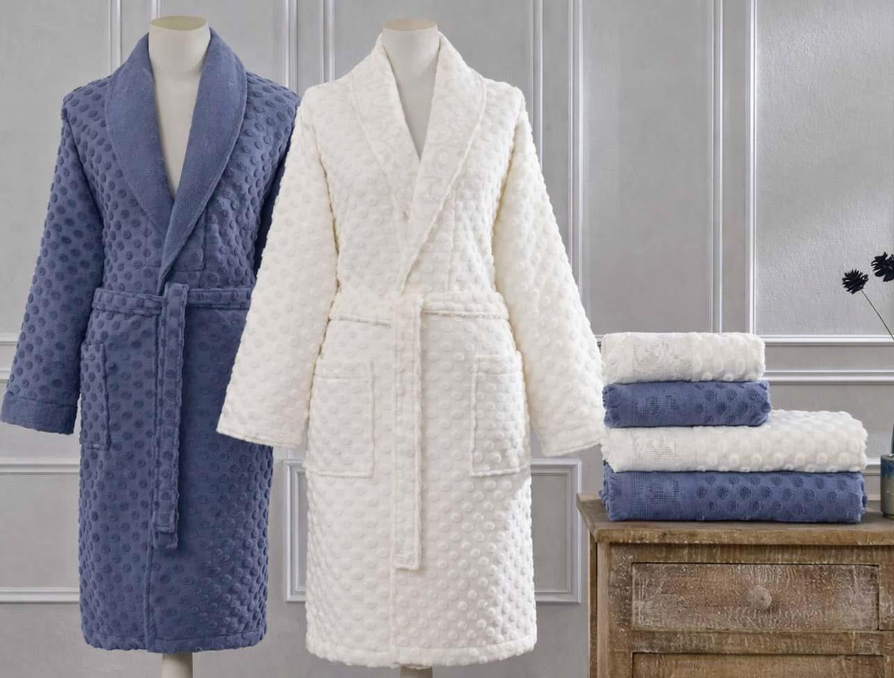 ÖZDİLEK MİSTİCO İNDİGO KREM AİLE BORNOZ SETİ