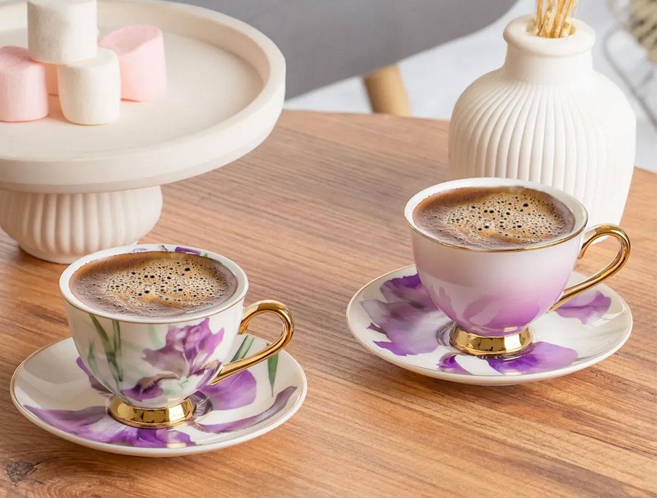 PAÇİ ORCHID ÇİÇEKLİ YALDIZLI KAHVE FİNCANI