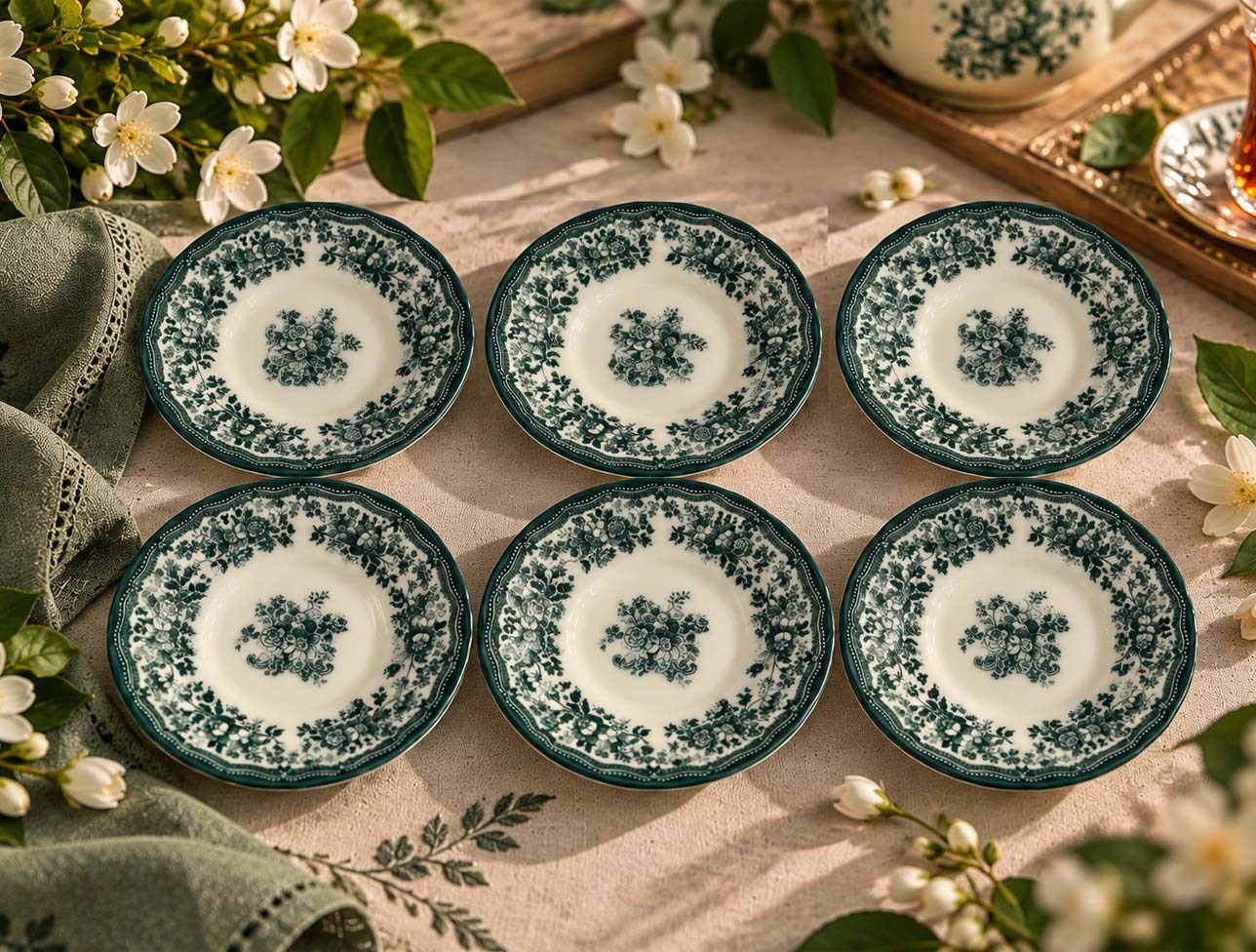 PORSER VELOUR GREEN FULYA ÇAY TABAĞI SETİ 6 PARÇA