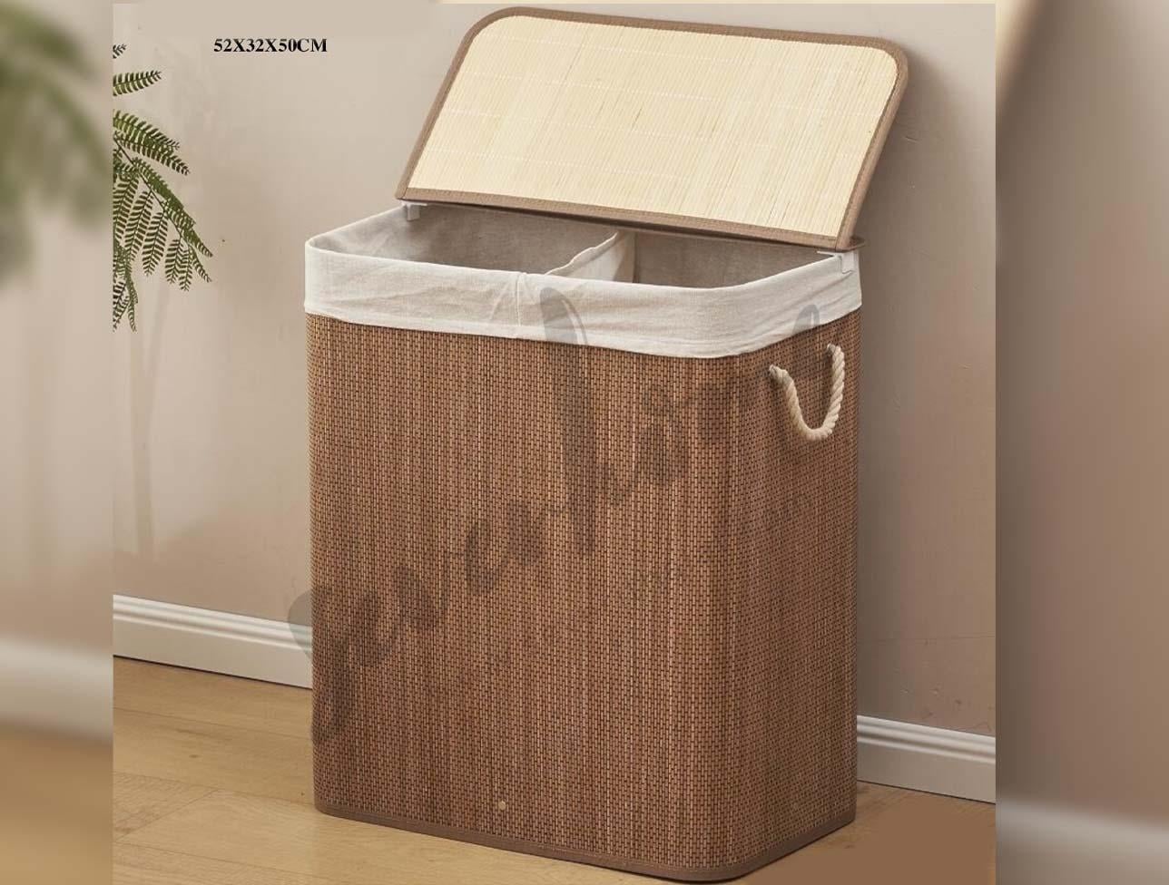 SEVER BAMBU İKİ GÖZLÜ ÇMŞ SEPETİ 52X32X50CM PR3684