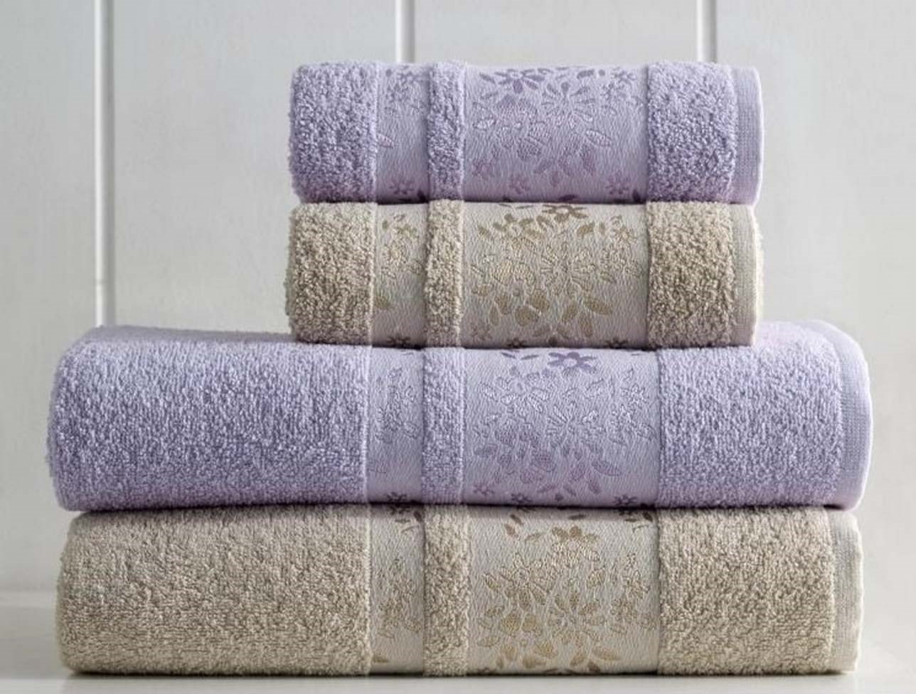 SOLEY LİNA JAKARLI HAMAM SETİ BEJ-LİLA