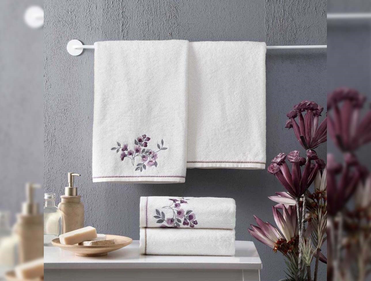 TAÇ BAMBU HAMAM SETİ FLORA EKRU-EKRU