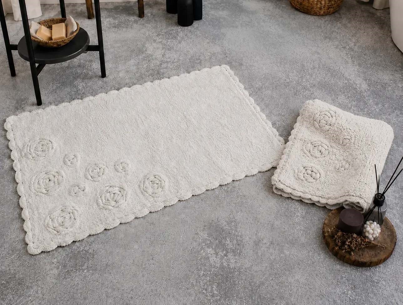 ZEBRA ROSETTE İKİLİ PAMUK PASPAS TAKIMI KREM
