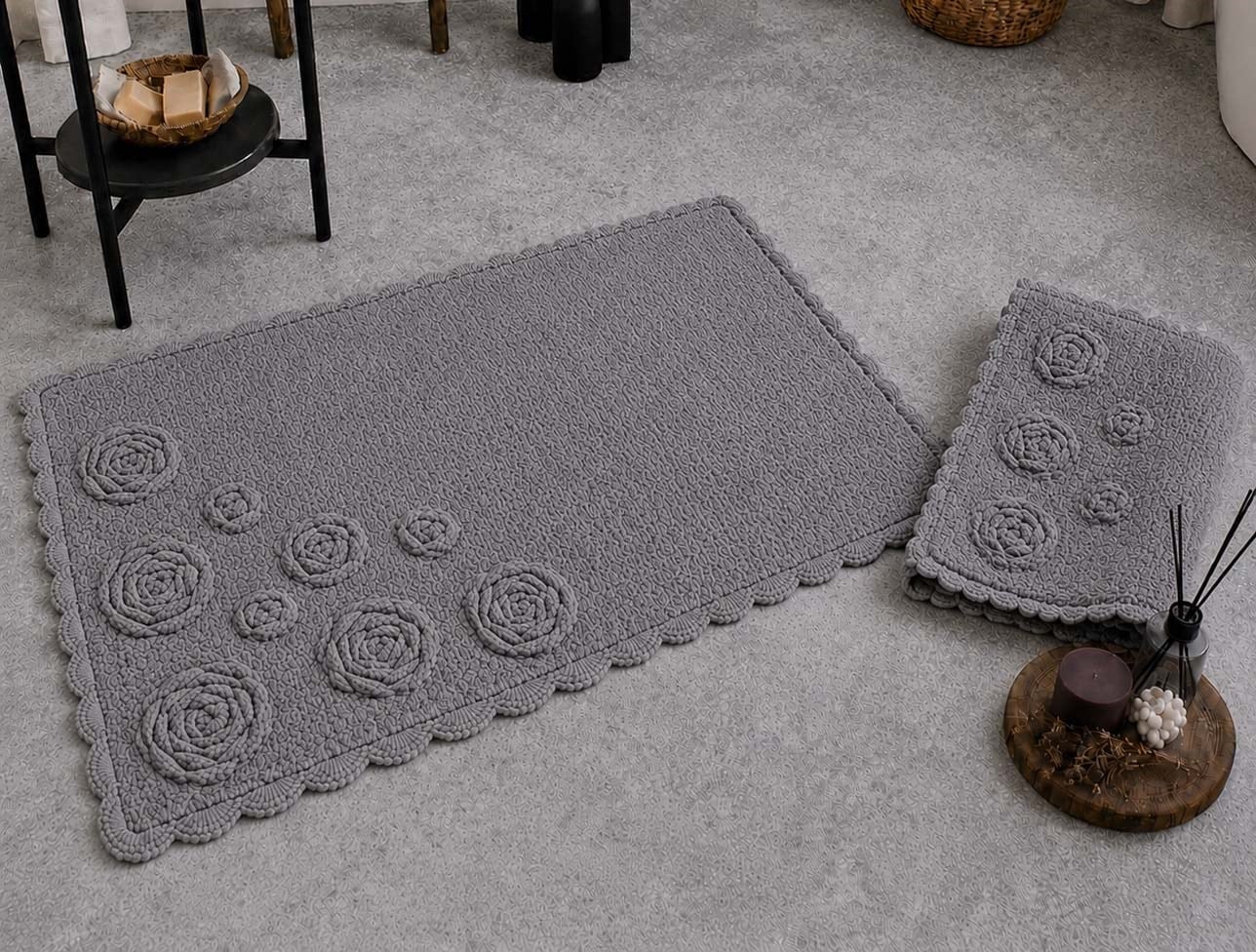 ZEBRA ROSETTE İKİLİ PAMUK PASPAS TAKIMI GRİ