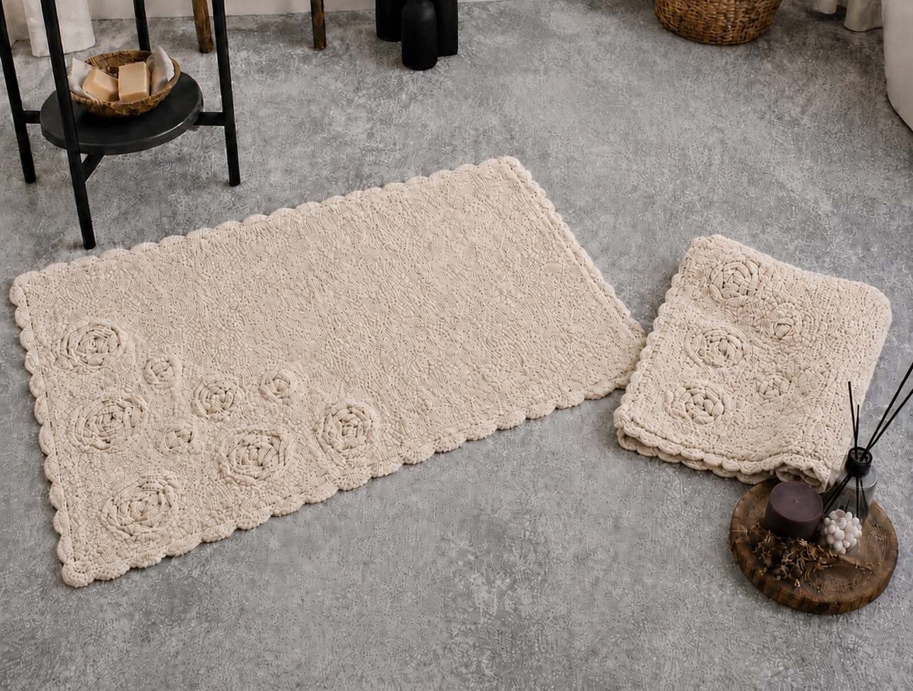 ZEBRA ROSETTE İKİLİ PAMUK PASPAS TAKIMI BEJ