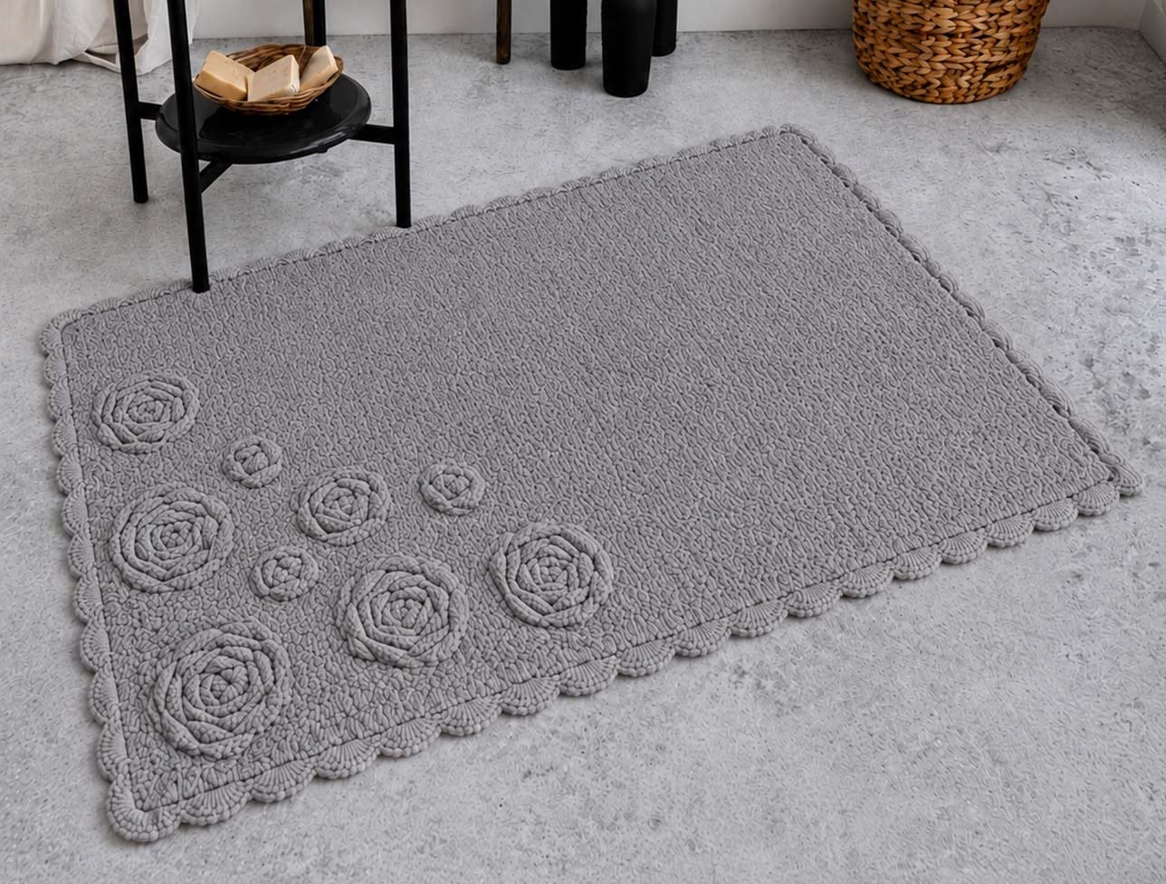 ZEBRA ROSETTE TEKLİ PAMUK PASPAS GRİ 80x120