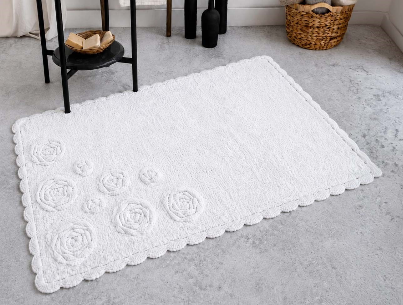 ZEBRA ROSETTE TEKLİ PAMUK PASPAS KREM 80x120