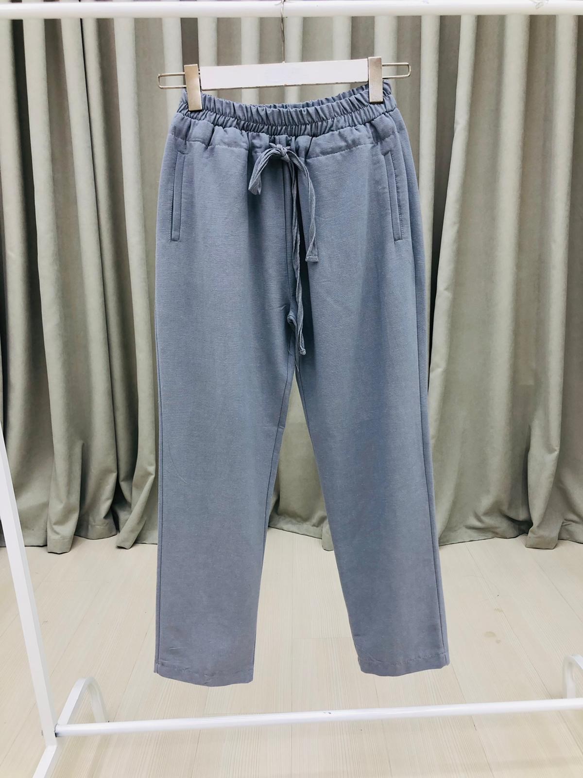 Bel Lastikli ve İpli Duble Paça Pantolon-Füme