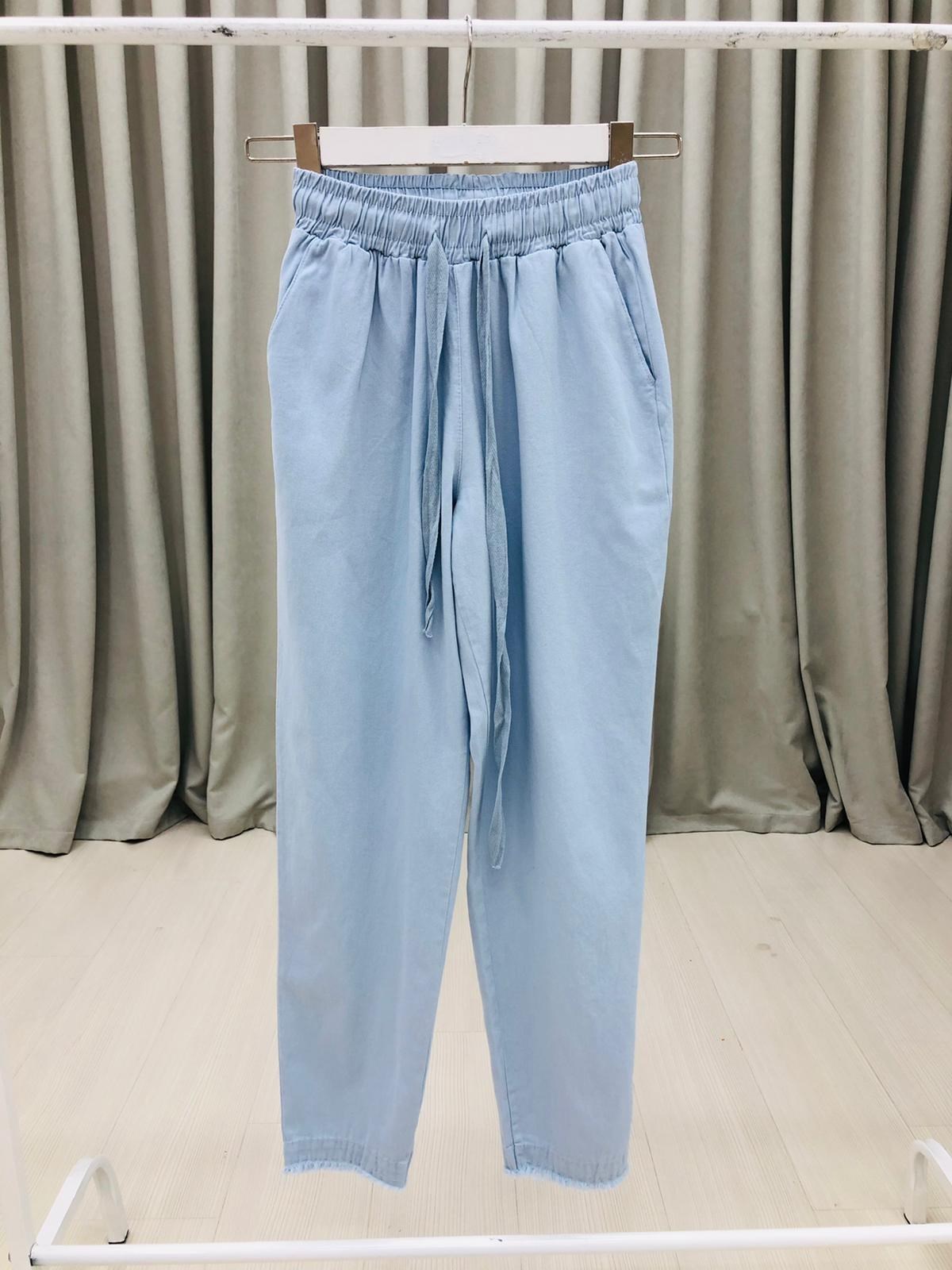 Gabardin Kumaş Paçası Püsküllü Pantolon-BebeMavi