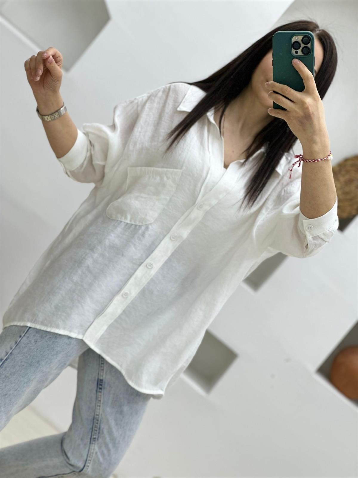 Oversize Düşük Omuz Salaş Gömlek-Beyaz