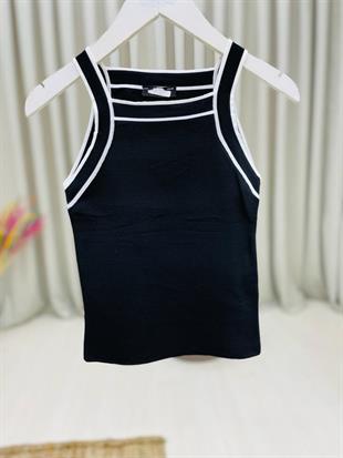 Halter Yaka Triko Bluz-Siyah
