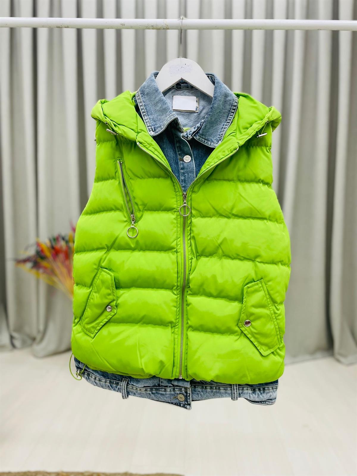 1. Kalite Denim Detaylı Şişme Yelek-Yeşil