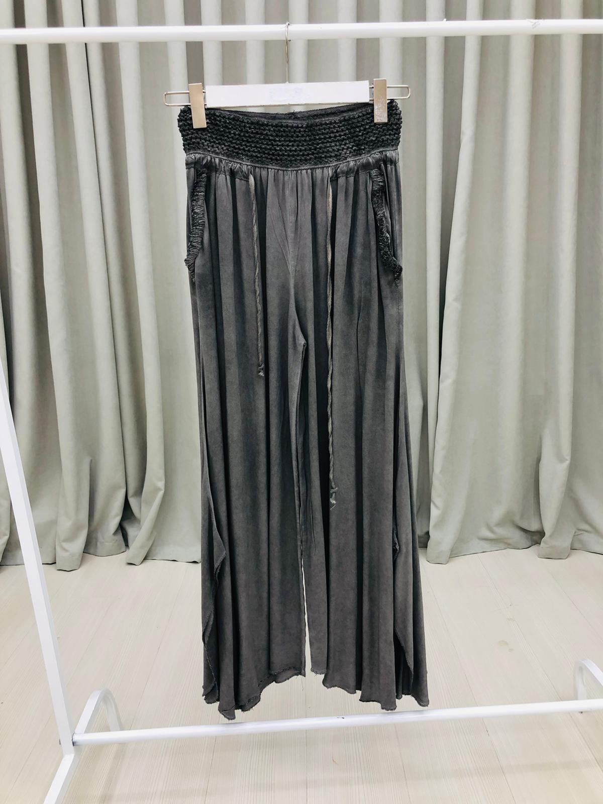 Bel Lastikli Bol Paça Salaş Pantolon-Füme