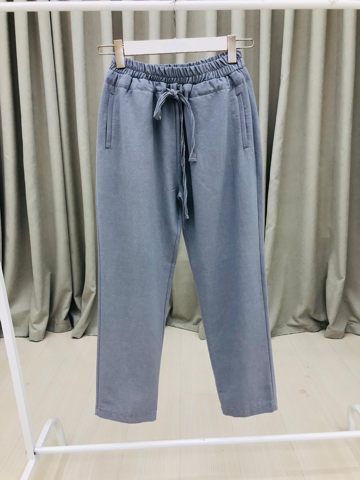 Bel Lastikli ve İpli Duble Paça Pantolon-Füme