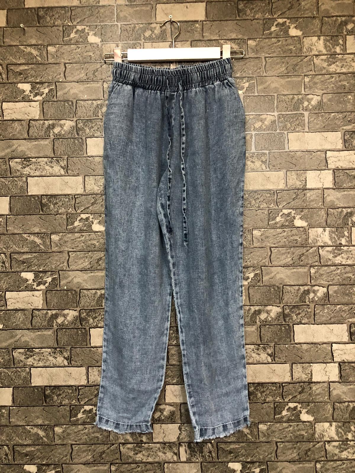 Beli Lastikli Keten Pantolon-Blue
