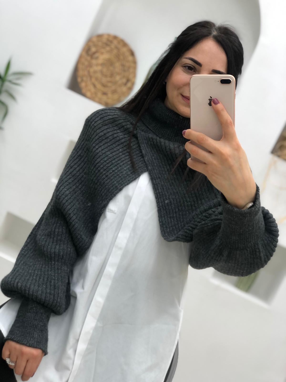 Boğazlı Kısa Önü Açık Panço Kazak-Füme
