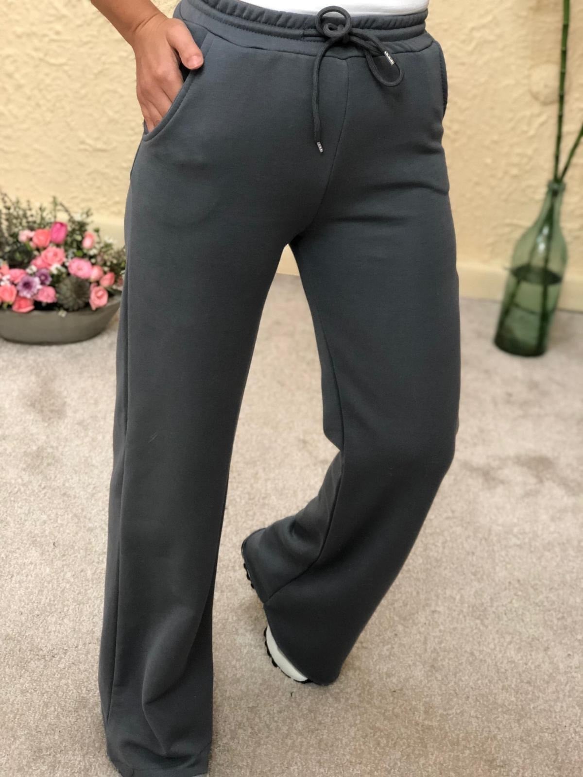 Bol Paça Bel Lastikli Eşofman Pantolon-Füme