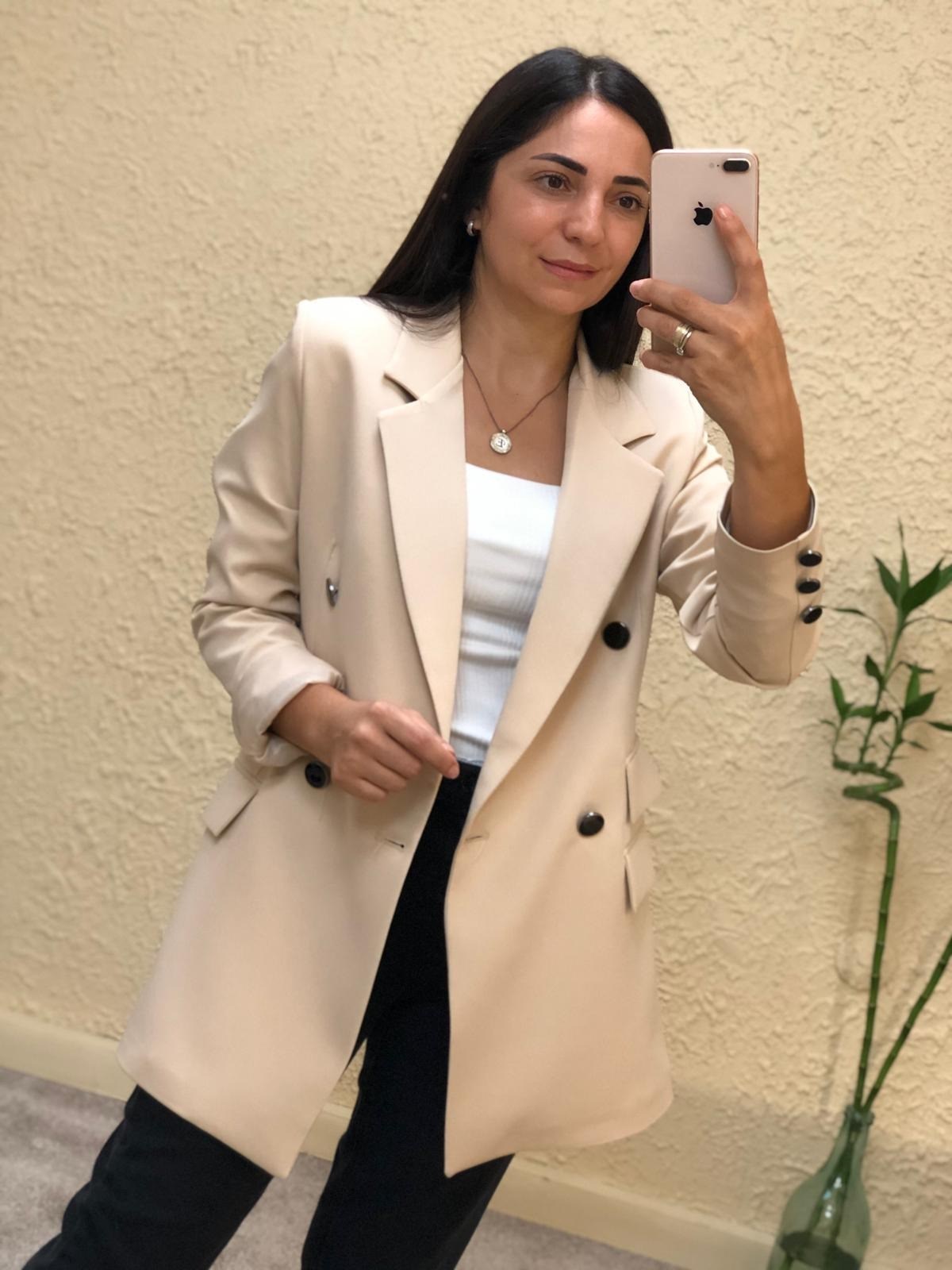 Çift Cepli Düğmeli Ceket-Bej