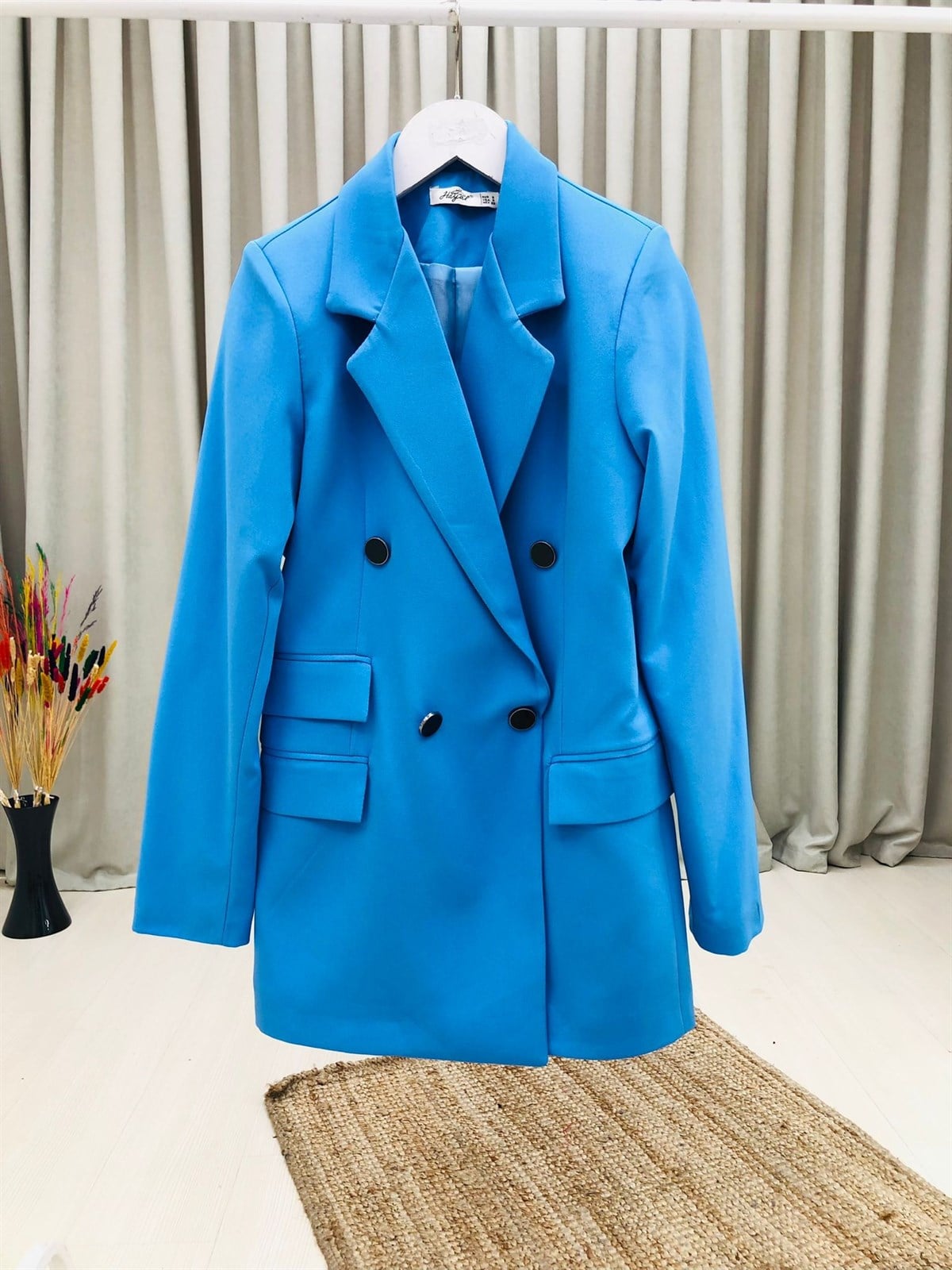 Çift Cepli Düğmeli Ceket-Mavi