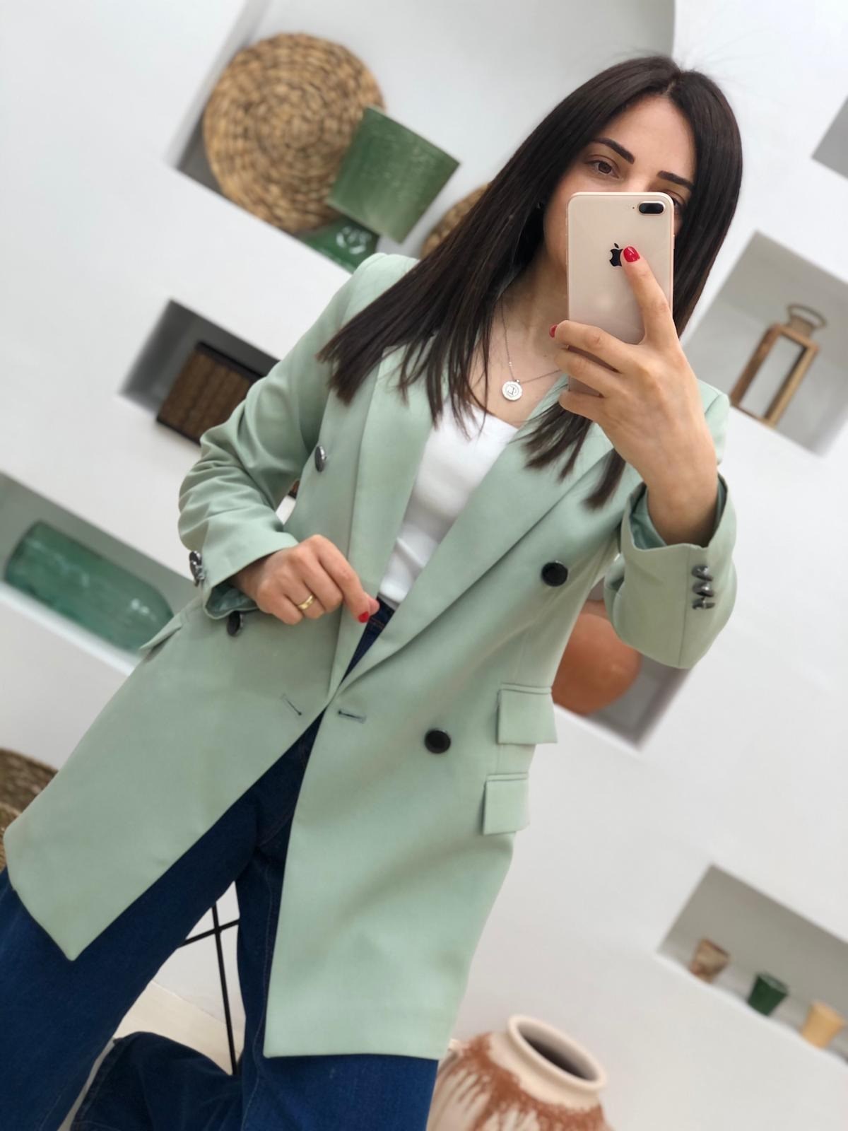 Çift Cepli Düğmeli Ceket-Mint