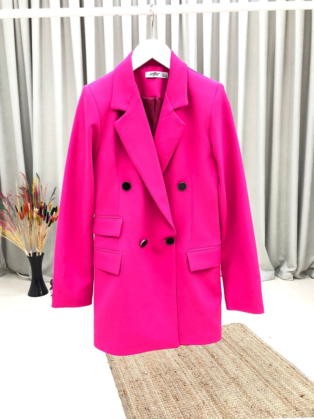 Çift Cepli Düğmeli Ceket-Pembe