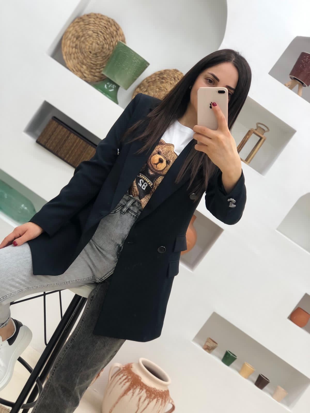 Çift Cepli Düğmeli Ceket-Siyah