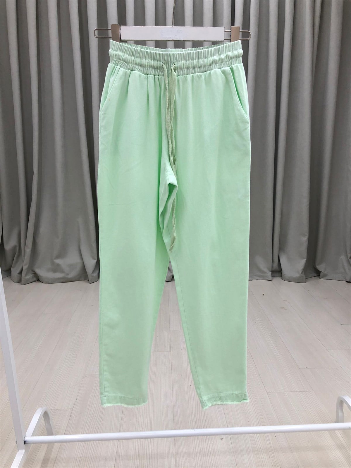 Gabardin Kumaş Paçası Püsküllü Pantolon-Mint
