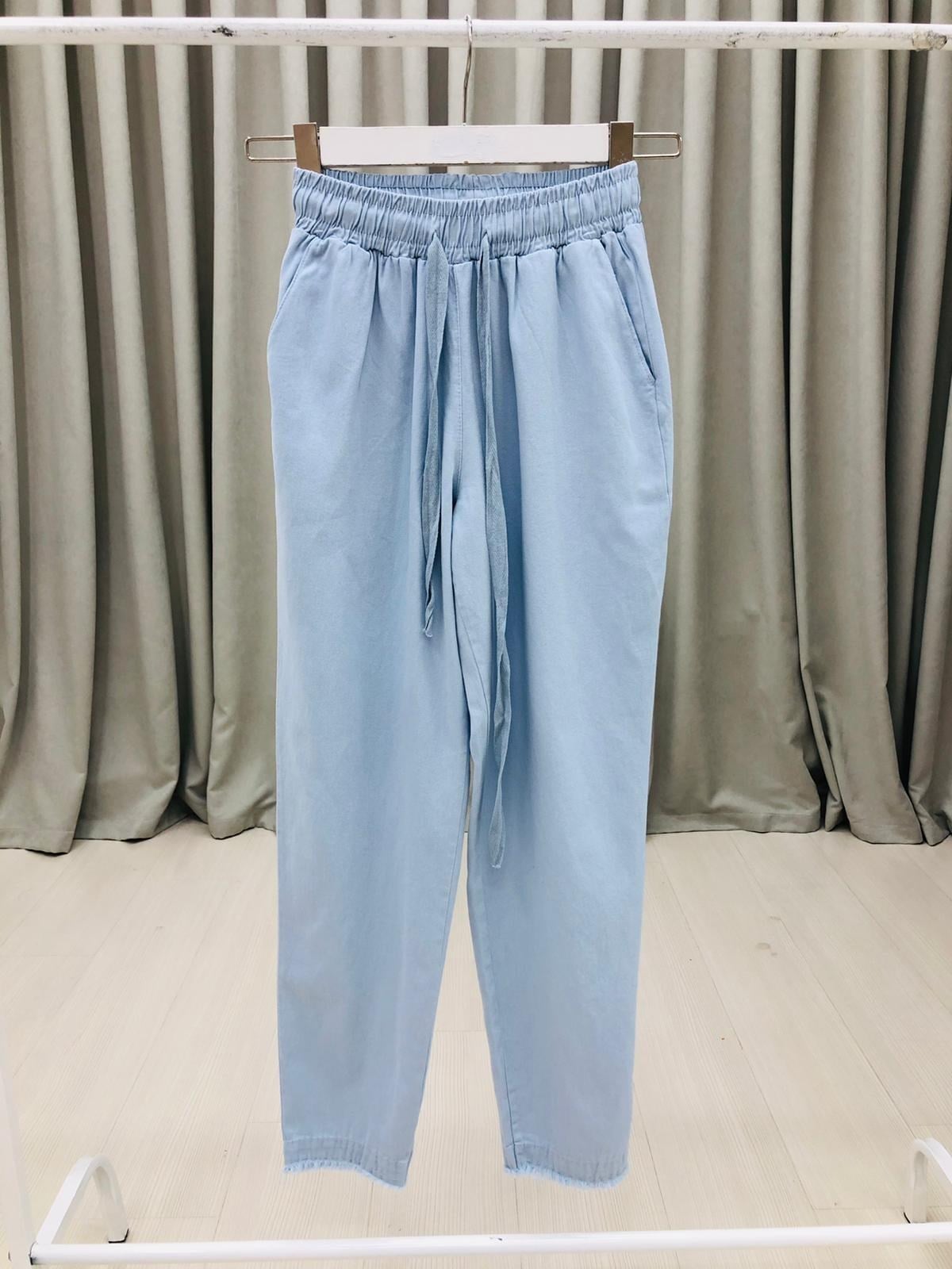 Gabardin Kumaş Paçası Püsküllü Pantolon-BebeMavi