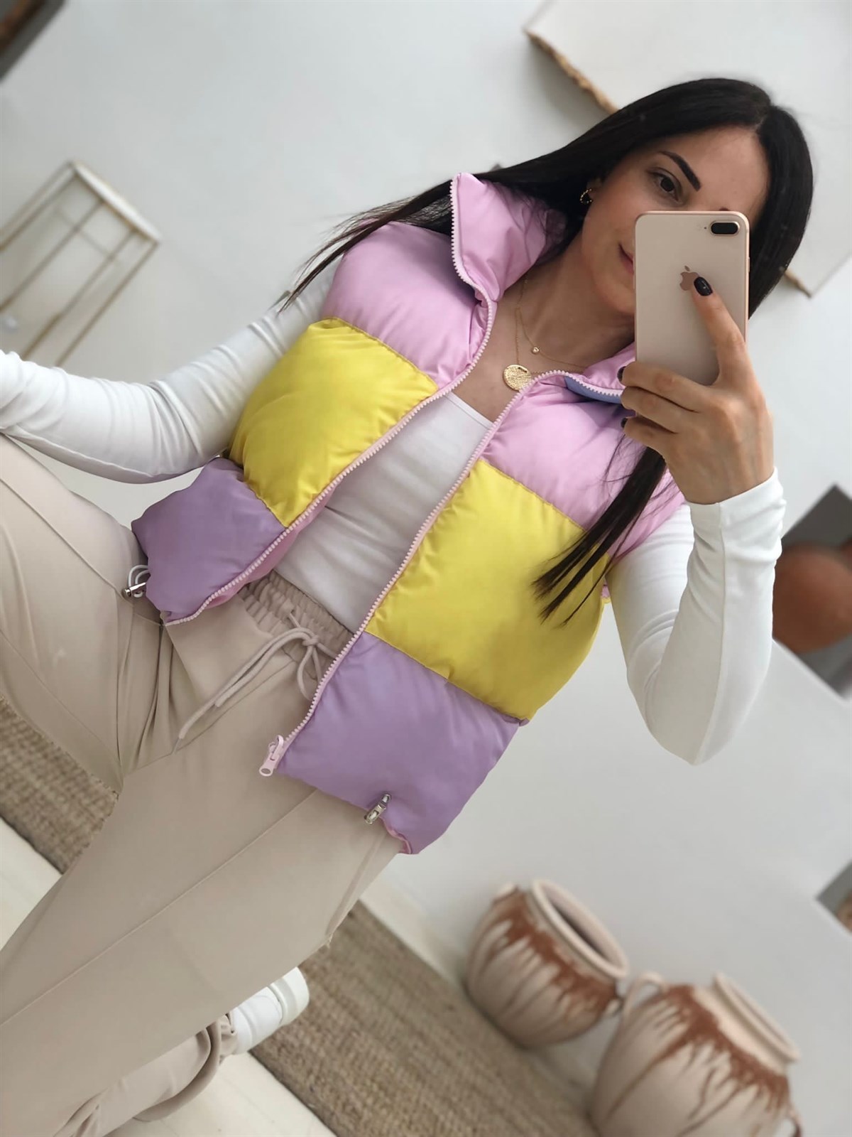 Gökkuşağı Desen Şişme Yelek-Pembe
