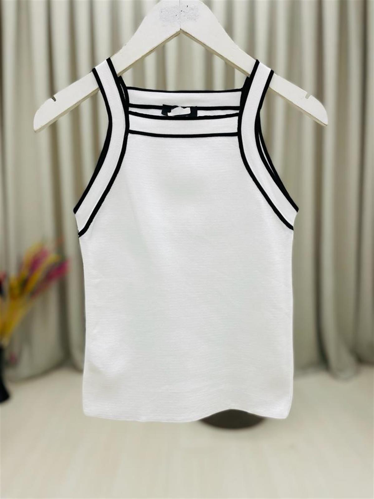 Halter Yaka Triko Bluz-Beyaz