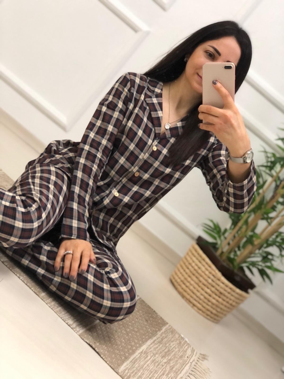 Kahve Ekose Desen Pijama Takımı-Kahve