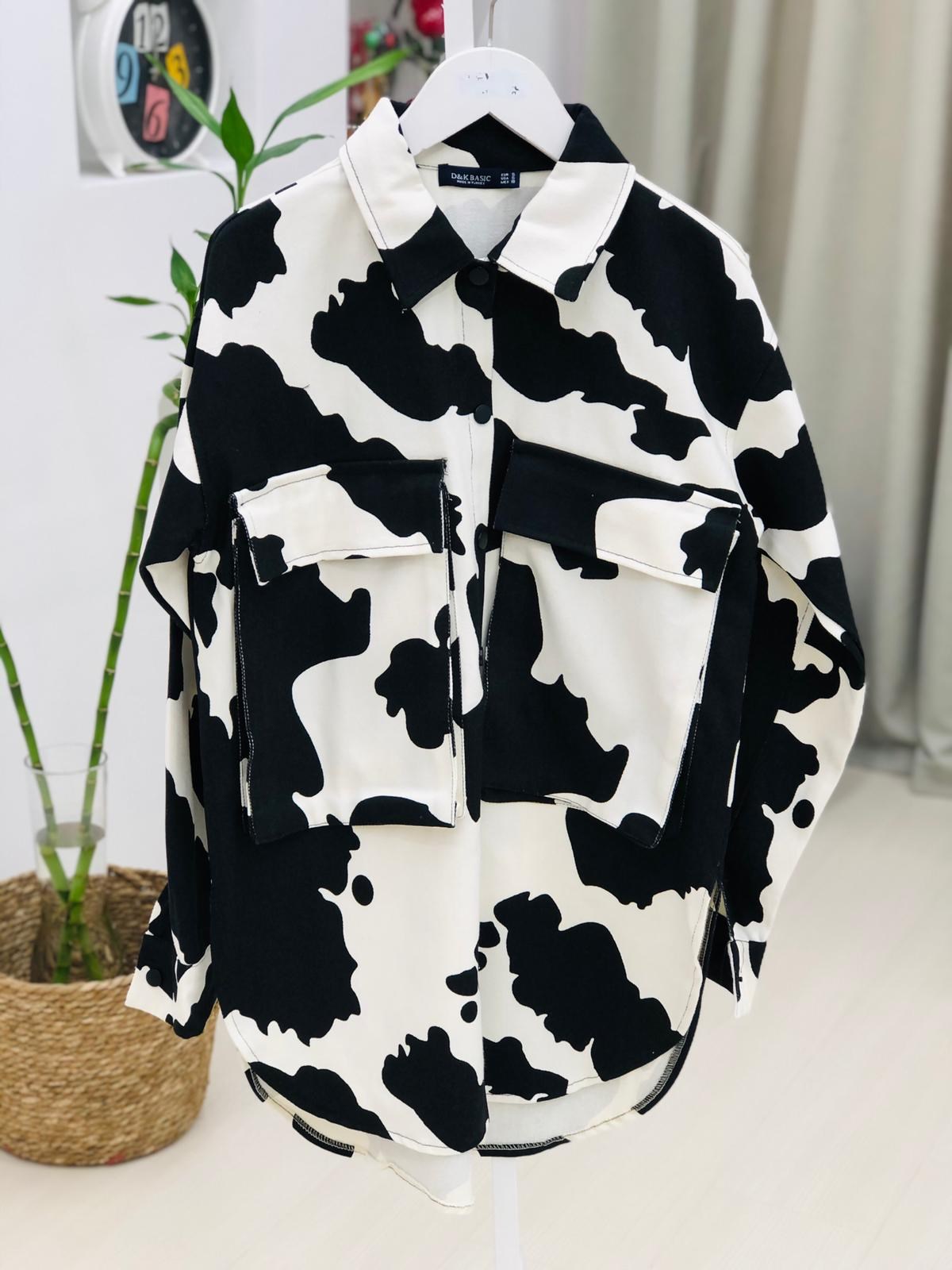 Kalın Kumaş Desenli Cepli Gömlek-Siyah