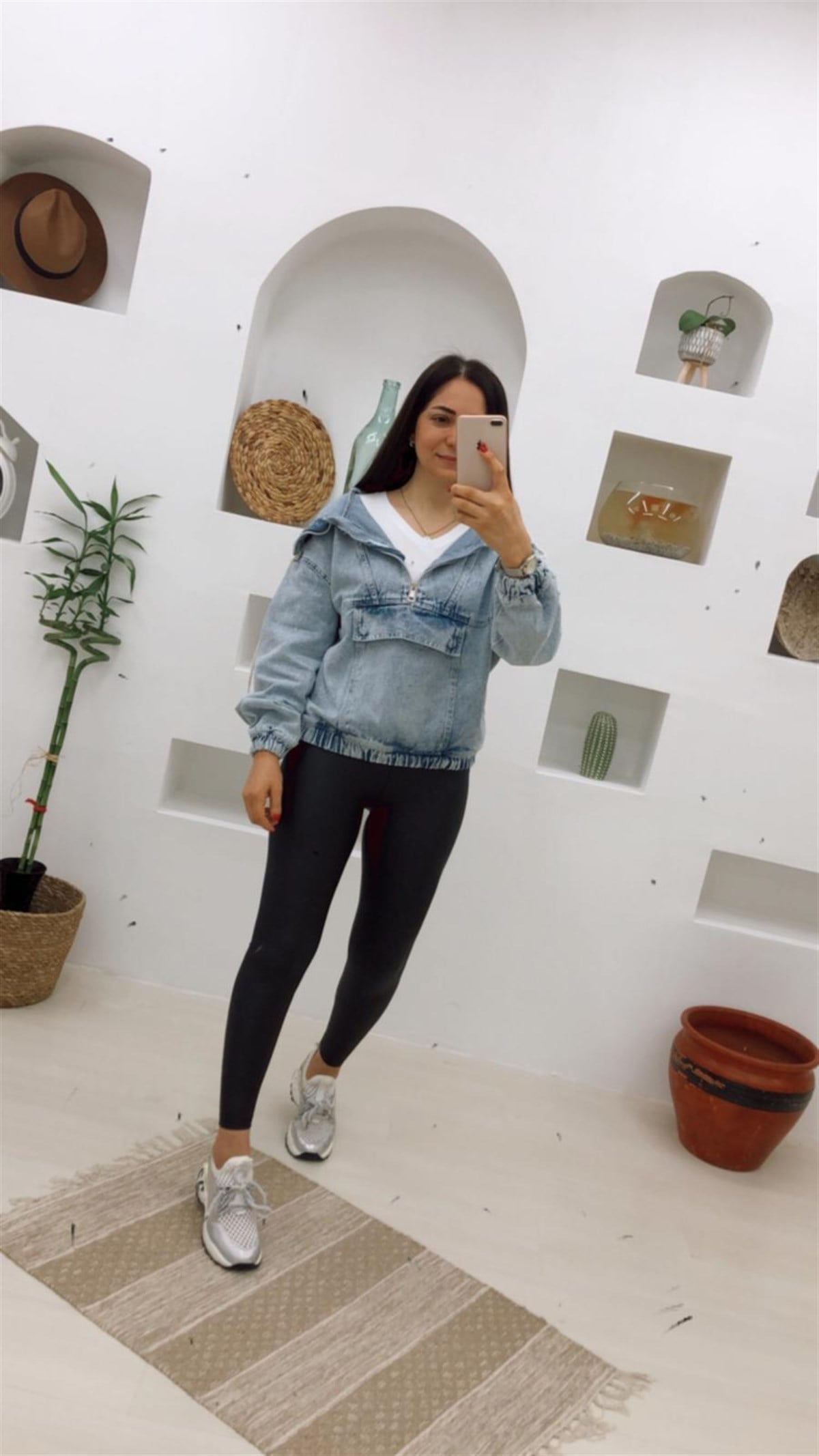 Kapüşonlu Yakası Fermuarlı Kot Sweatshirt-Mavi