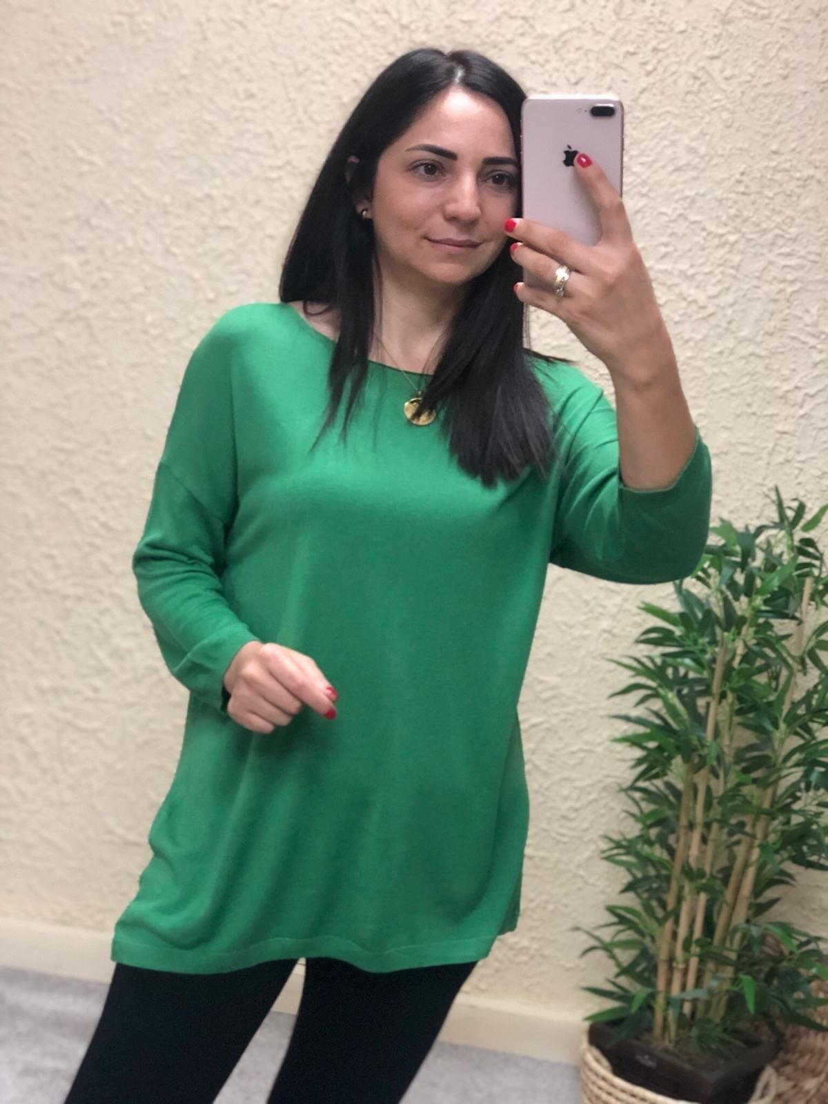 Kesik Yakalı İnce Triko-Yeşil
