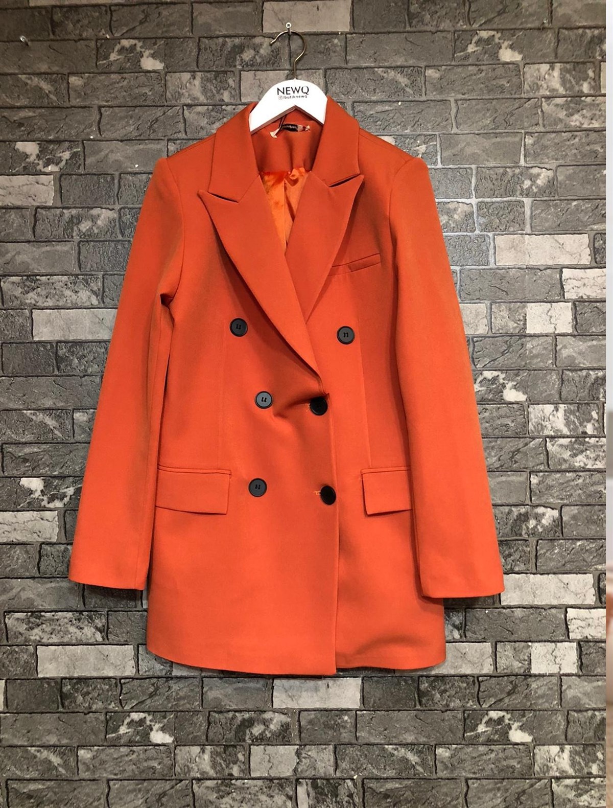 Kruvaze Yaka Düğmeli Ceket-Oranj