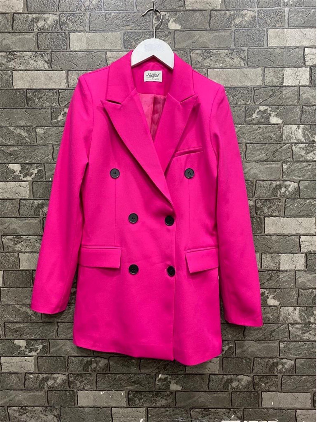 Kruvaze Yaka Düğmeli Ceket-Pembe