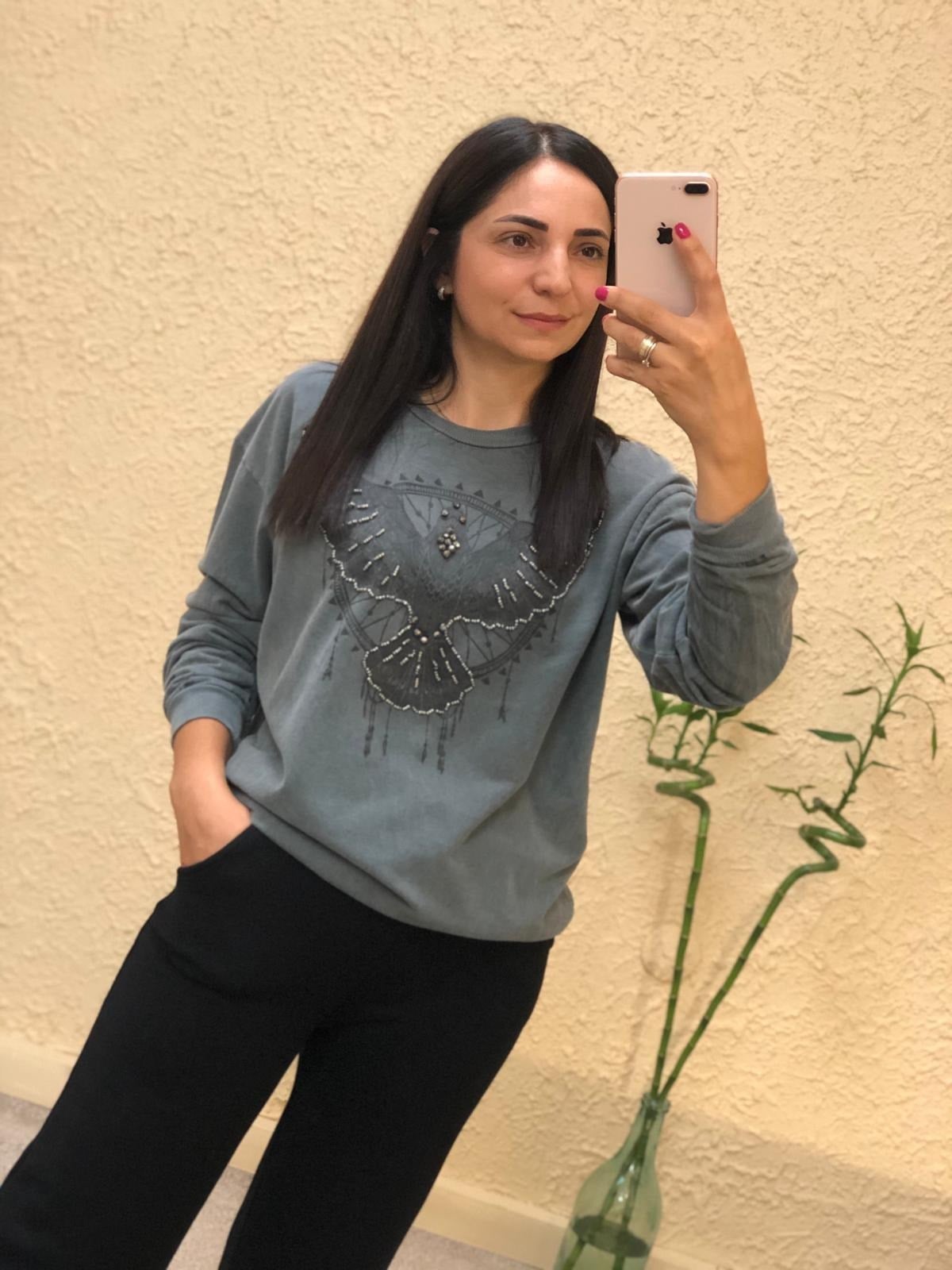 Önü Kartal Baskılı Sweat-Füme