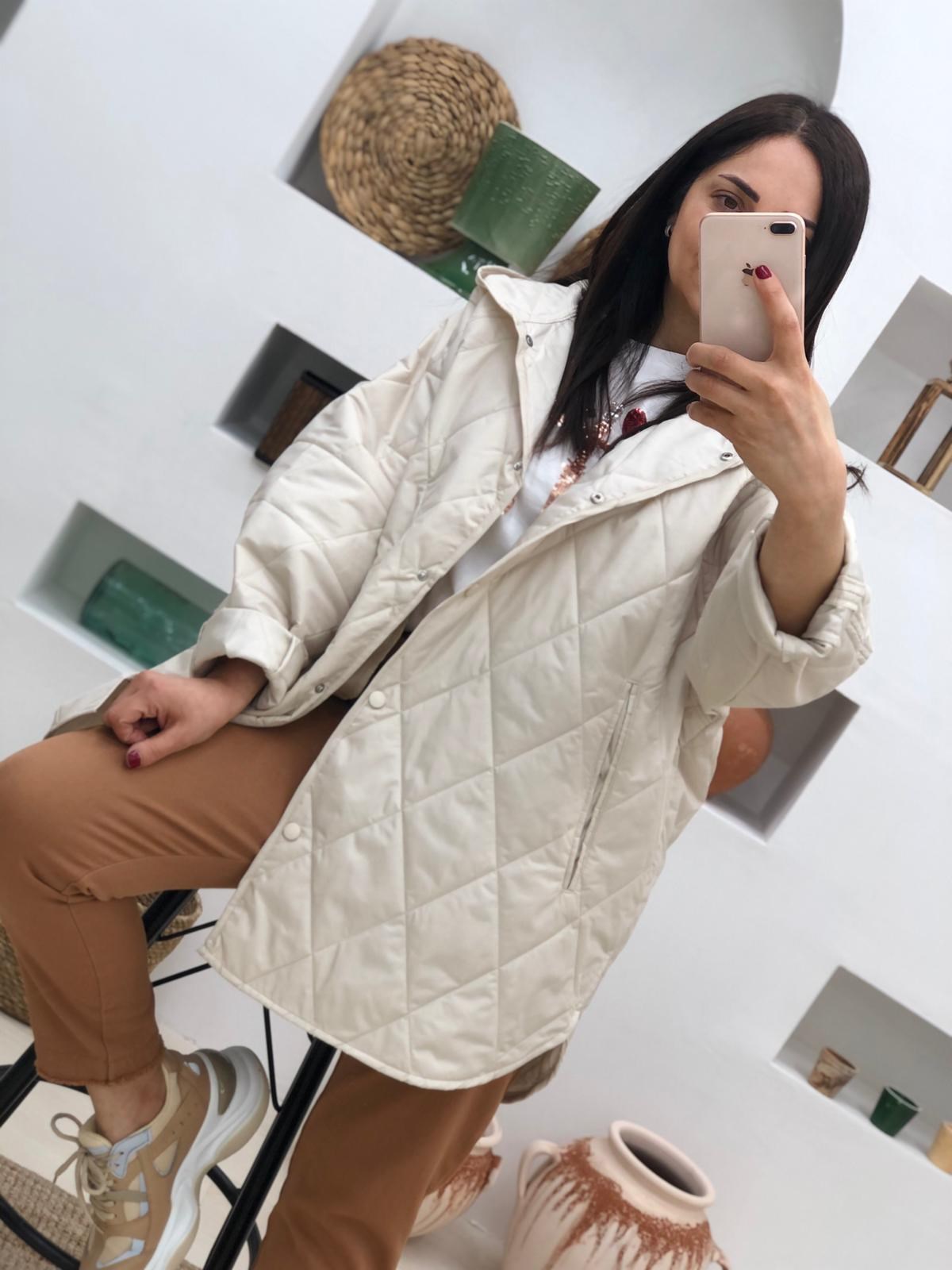 Oversize Cıtcıtlı Kapüşonlu Yağmurluk-Bej