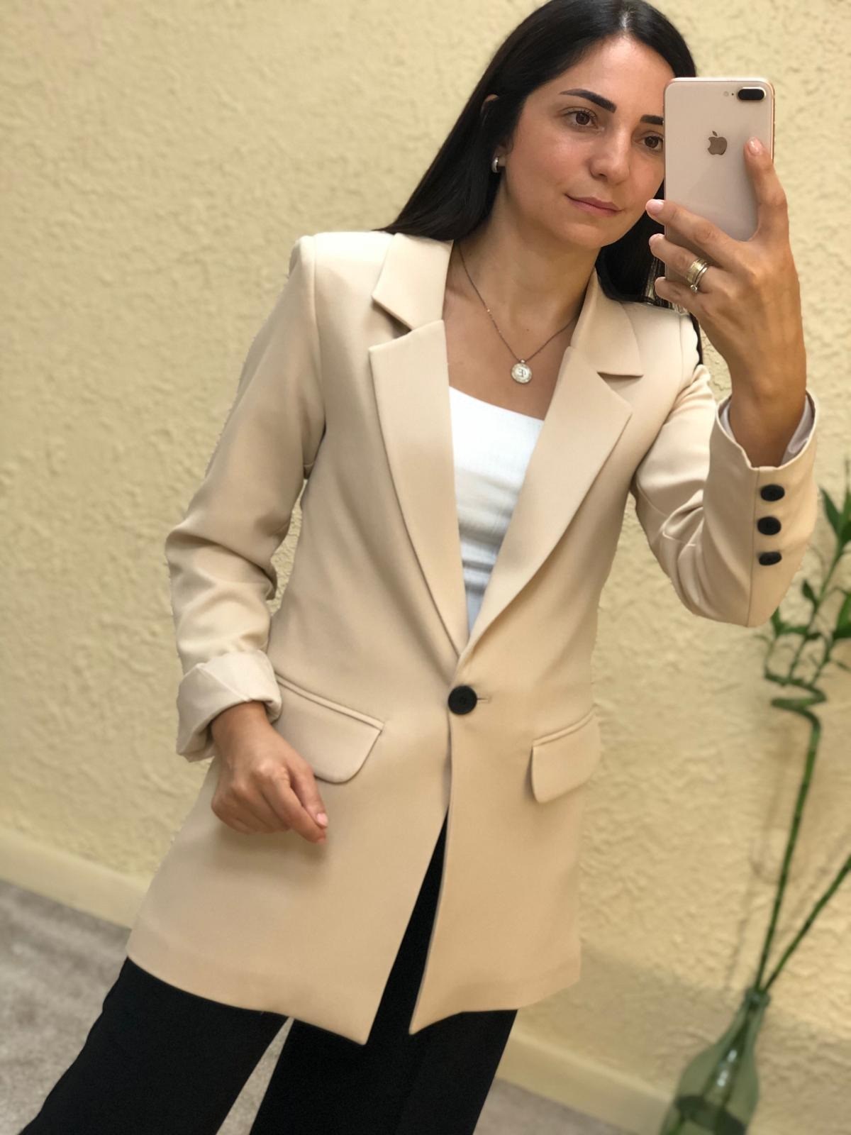 Tek Düğmeli Ceket-Bej