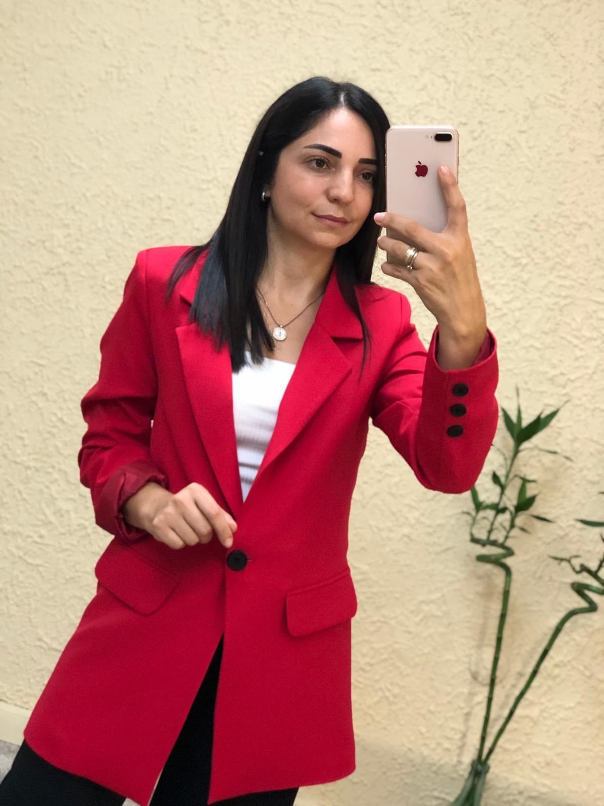 Tek Düğmeli Ceket-Kırmızı