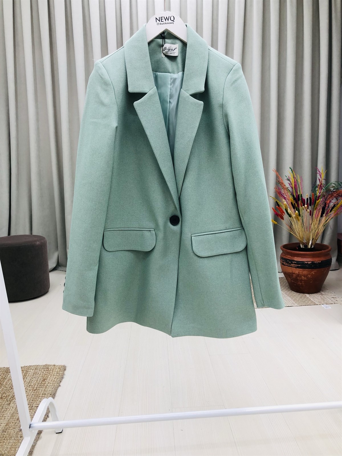 Tek Düğmeli Vatkalı Astarlı Ceket-Mint