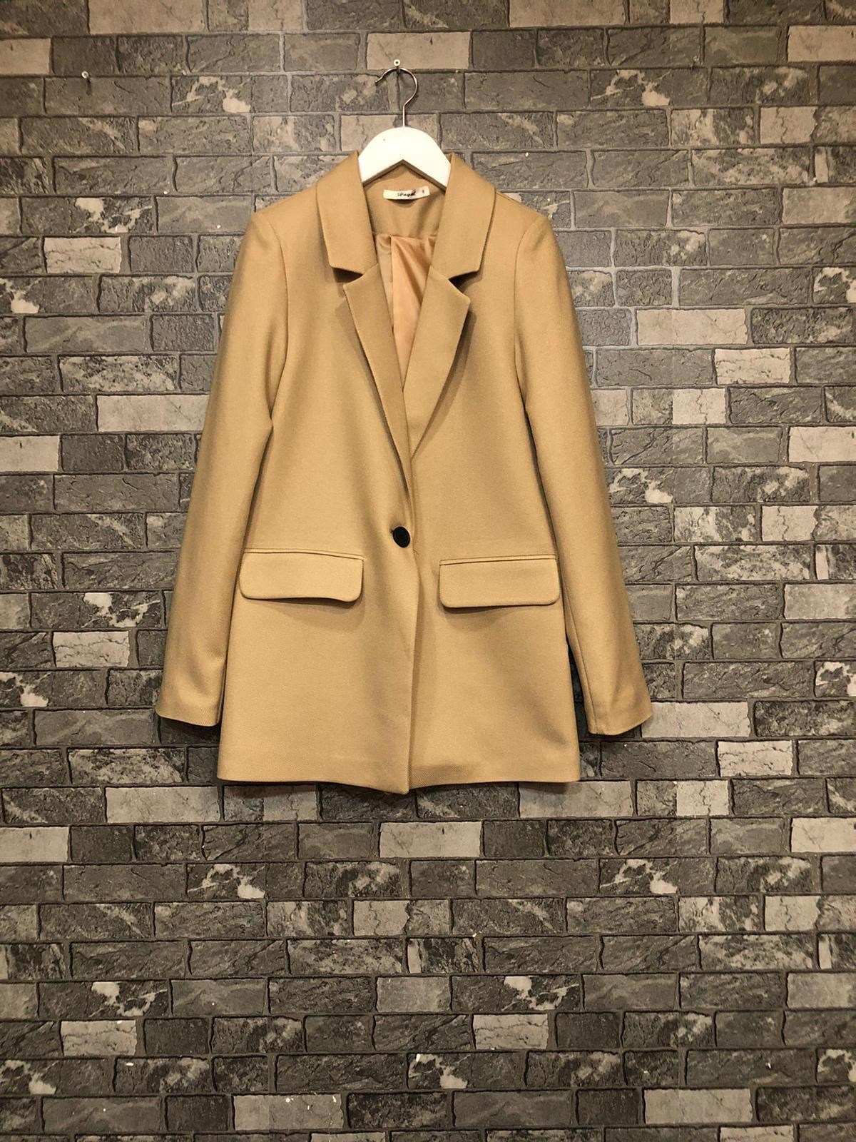 Tek Düğmeli Vatkalı Ceket-Bej