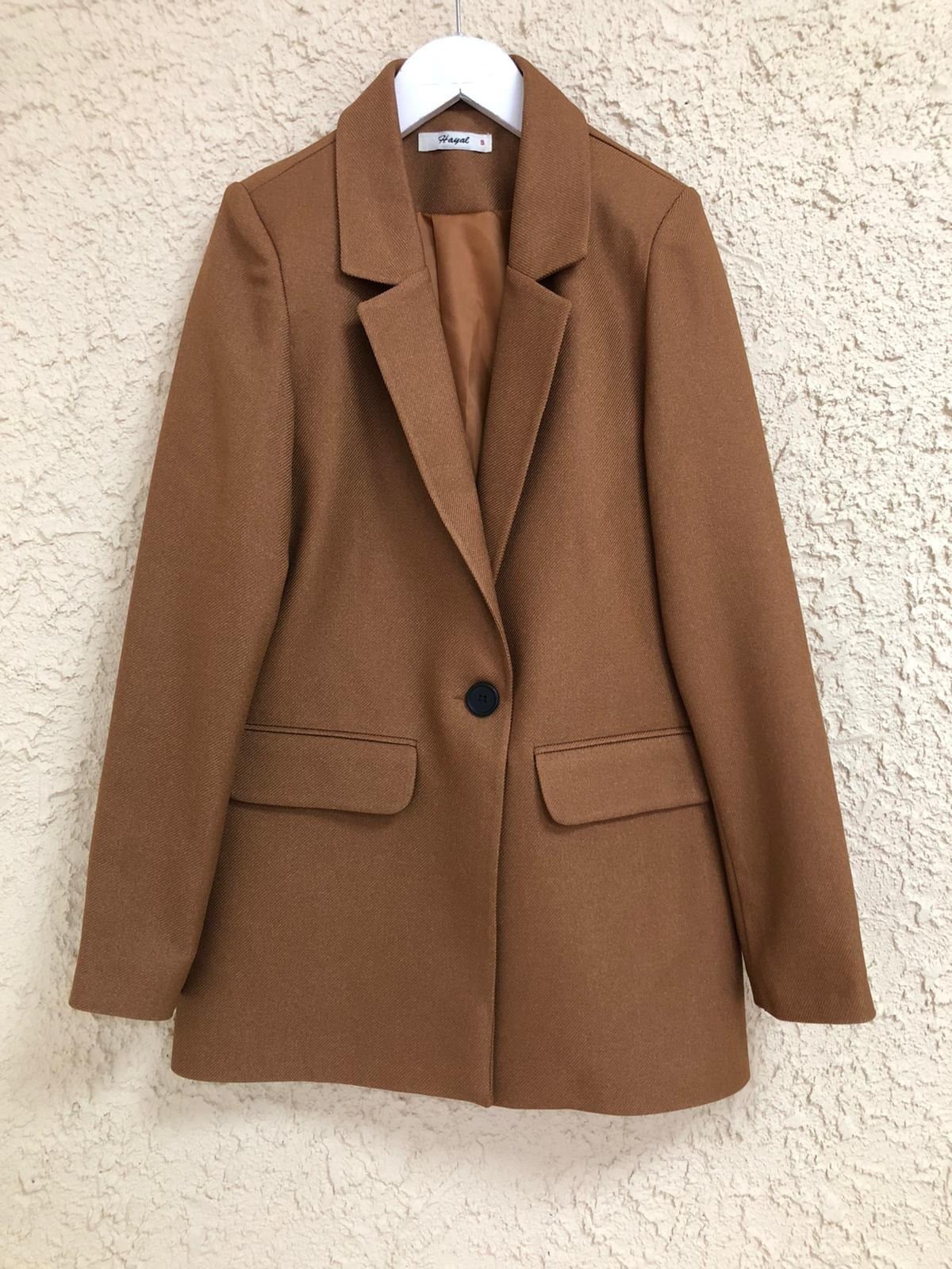 Tek Düğmeli Vatkalı Ceket-Camel